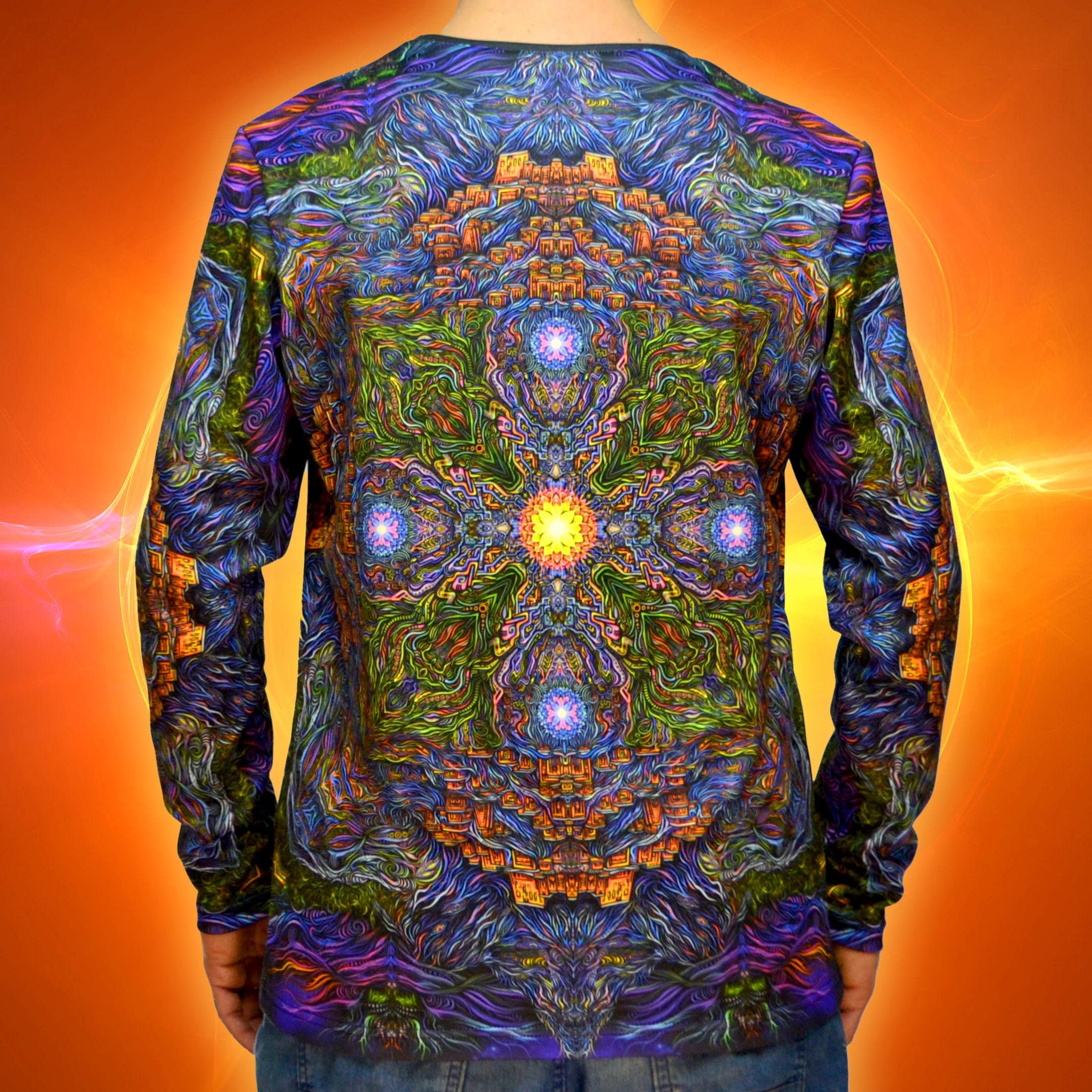 Long Sleeve T-shirt With Hood Blacklight UV Reactive : Key of