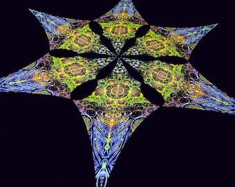 Canopy blacklight UV active Consciousness of the Universe ceiling decor lycra psytrance party festival psychedelic decoration trippy room