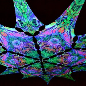 Baldacchino luce nera UV attivo Fiore soffitto arredamento lycra psytrance festa festival decorazione psichedelica stanza trippy foresta magica frattale