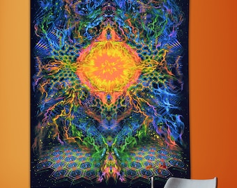 UV Blacklight Psychedelic Backdrop : Sacred Geometry -Fractal Art- Festival Party Decor - Medirtation