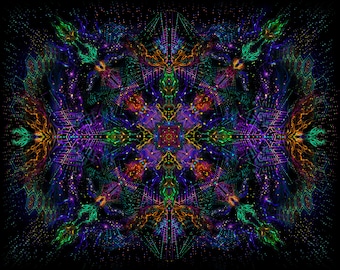 Psy backdrop "Cosmic Wind" UV blacklight active psychedelic tapestry space visual art trance goa meditation galaxy sacred geometry fractal