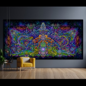 Psy backdrop &quot;The legend of Shiva&quot; UV blacklight active fluorescent psychedelic tapestry wall hanging trance party festival decor visual art