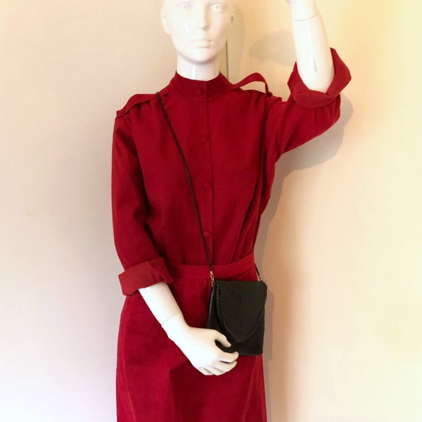 Vogue Overseas Vintage Adelaide 60's Faux Suede Fake Leather Designer Couture Women Set 2 Piece Set Skirt Jacket Suit Red Button Up Vest AU