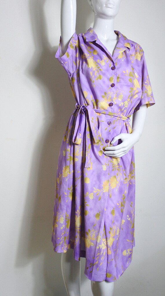 70s Summer Lilla Purple Flower Dress Floral Desig… - image 5