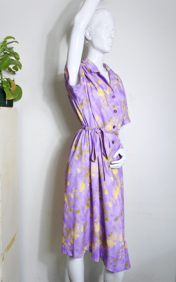 70s Summer Lilla Purple Flower Dress Floral Desig… - image 6
