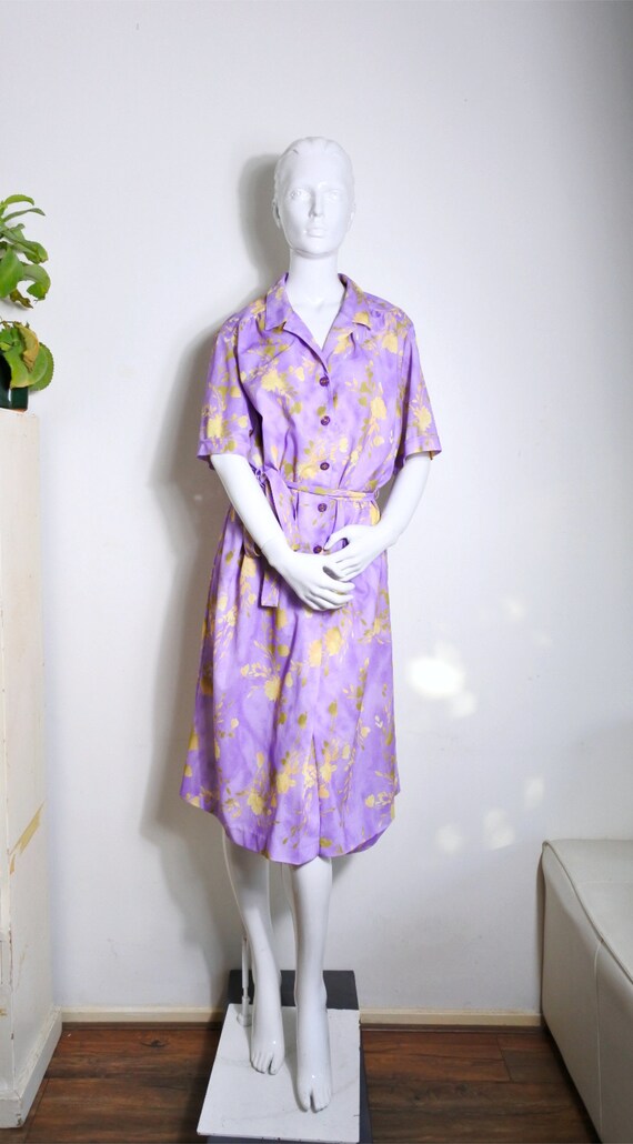 70s Summer Lilla Purple Flower Dress Floral Desig… - image 1