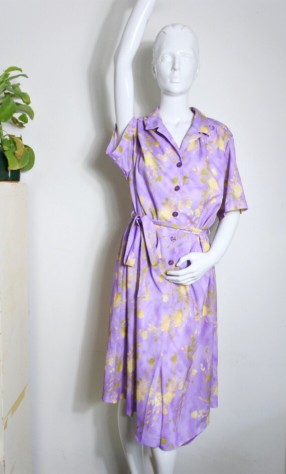 70s Summer Lilla Purple Flower Dress Floral Desig… - image 3