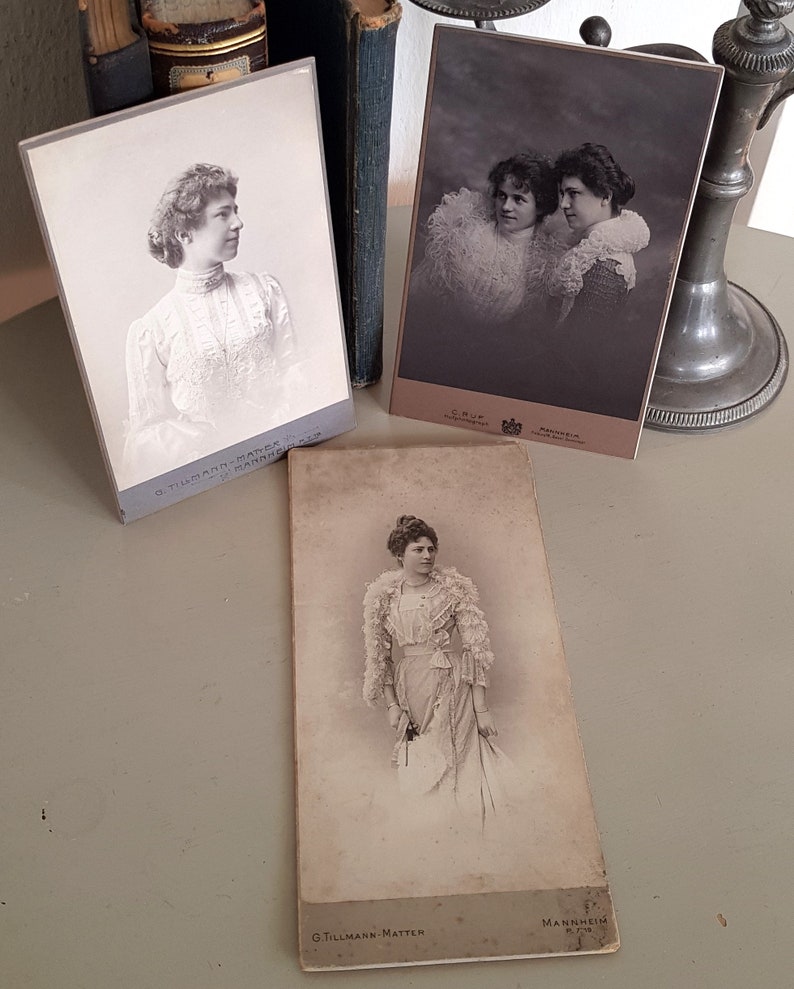 3 antike Kabinettfotos von jungen Frauen Bild 1