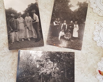 3 original old postcard photos, group photos