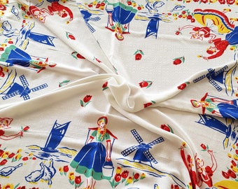 Mantel alegre y colorido con motivos holandeses, 125 x 130 cm