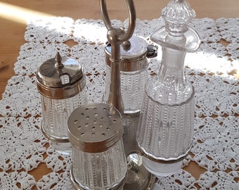 Antike Menage mit 4 Pressglasbehältern