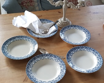 5 antique English soup plates