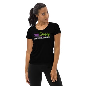 runDopey - Challenge Accepted with Optional FREE Personalization - Women&#39;s Athletic T-shirt (Black)