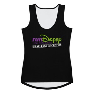 runDopey - Challenge Accepted with Optional FREE Personalization - Women&#39;s Athletic Tank Top (Black)