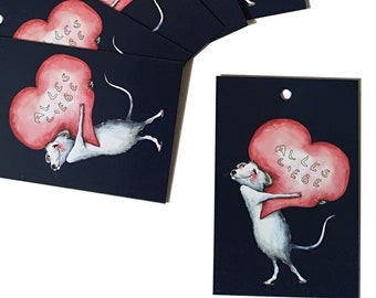 Gift tag mouse "All Love", set of 6, sustainable and heartfelt