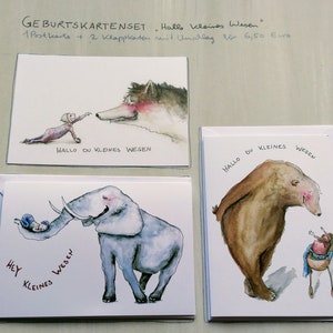 Set di carte di nascita "Ciao poco essere", 1 cartolina e 2 cartoline pieghevoli con busta