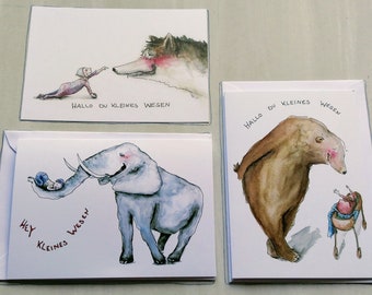 Birth card set "Hello little being", 1 postcard and 2 folding cards with envelope