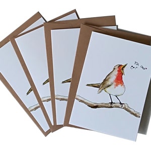 Set de cartes de vœux Rouge-gorge, 4 cartes pliantes avec enveloppe, durable et du cœur