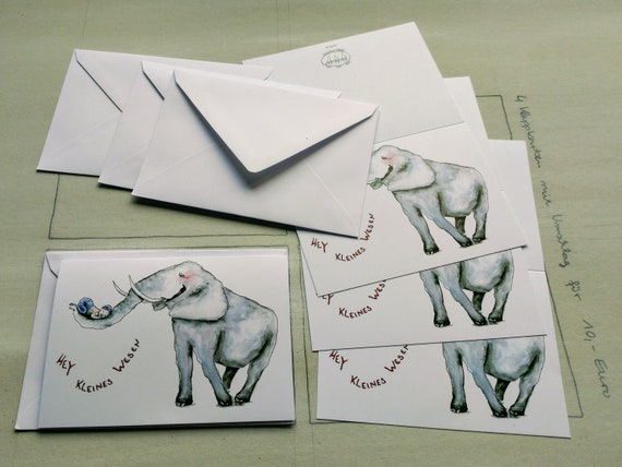 Geburtskartenset Elefant 4 Klappkarten Mit Umschlag Etsy