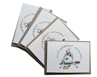 Christmas card set "Christmas snack", 4 folding cards with envelope, sustainable and heartfelt