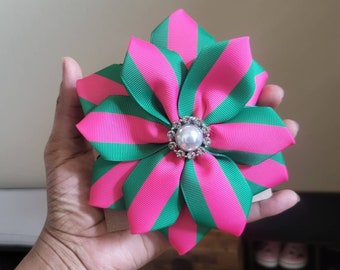 Bold Stripe Pink and Green Flower Brooch