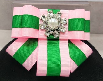 Pink and Green with Rhinestone and Pearl Brooch