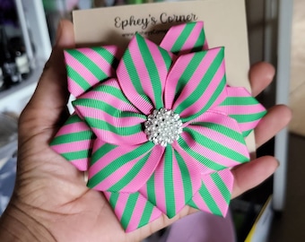 Pink and Green Striped Flower Brooch