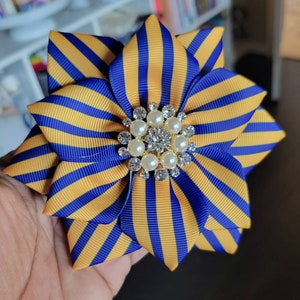 Blue and Gold Striped Flower Brooch