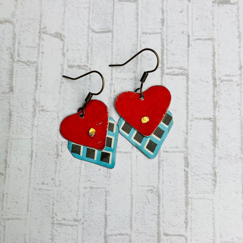 Be Still My Heart vintage tin earrings