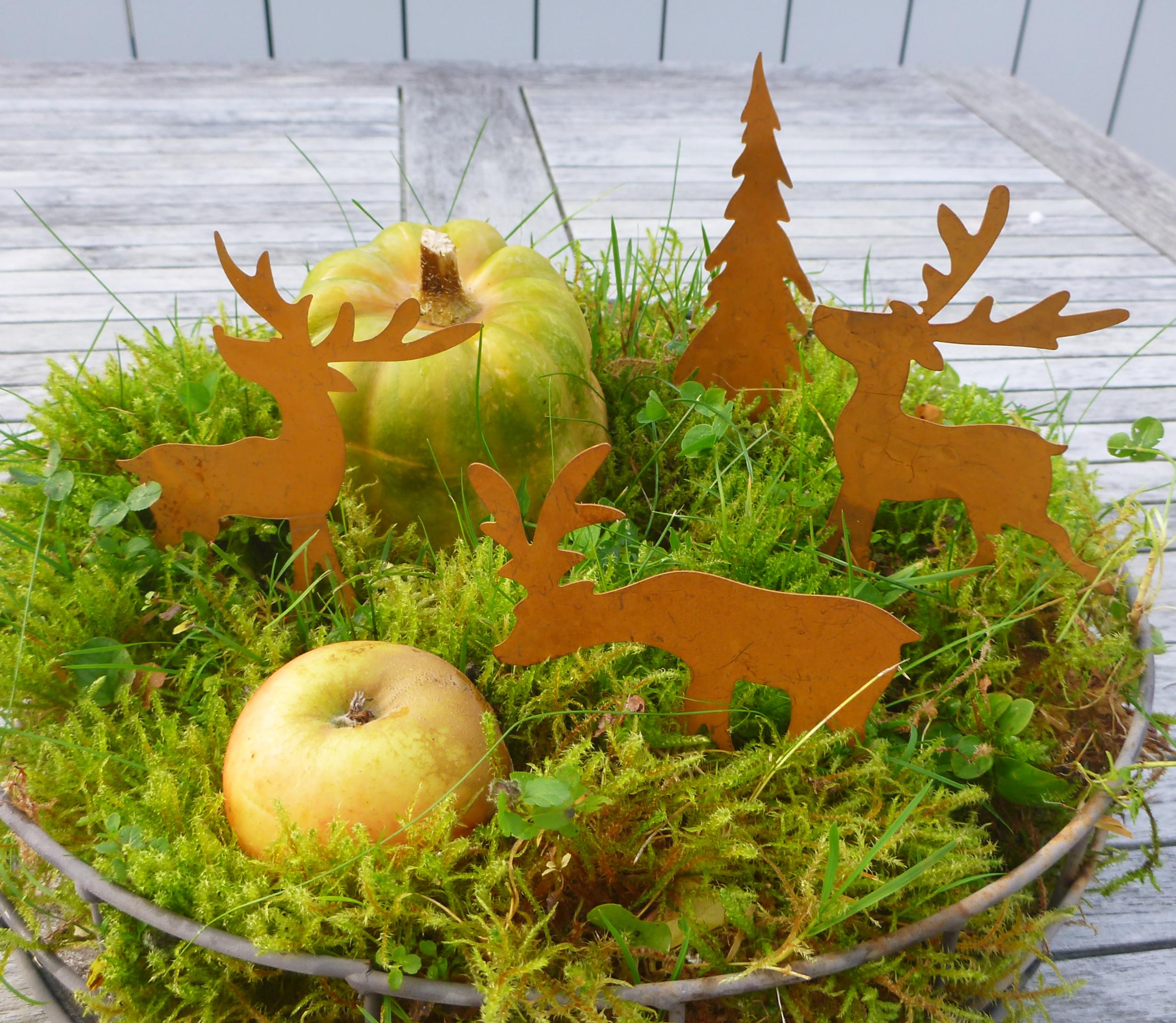 Weihnachts-Deko-Stecker Set – 3 Motive (Stern, Hirsch, Tanne) In Rostoptik, Mit 50 Cm Stab