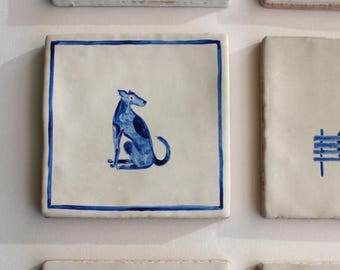 Hand-Painted Ceramic Coasters - Delft Blue, Cork Bottom