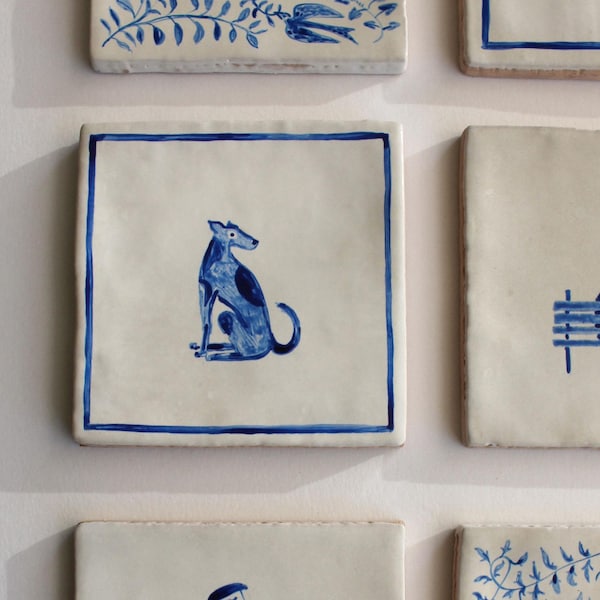 Hand-Painted Ceramic Coasters - Delft Blue, Cork Bottom