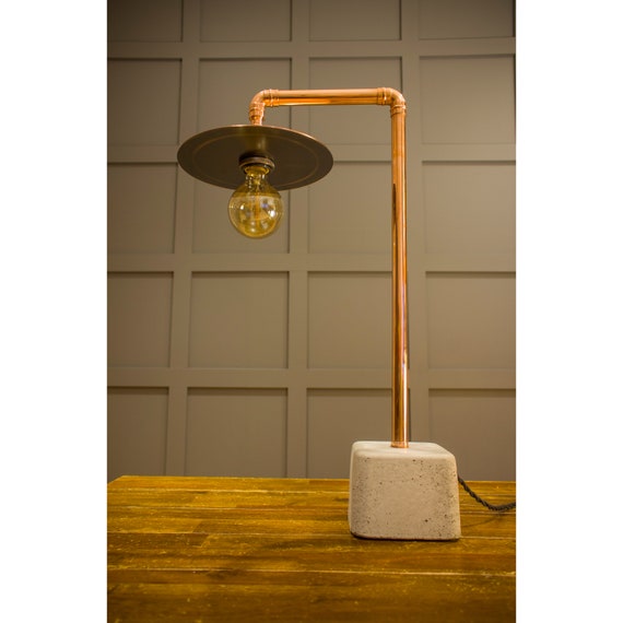 Copper Concrete Desk Lamp Small Lamp Anniversary Gift House Warming Gift House Moving Gift Industrial Style Vintage Style Decorative Lamp
