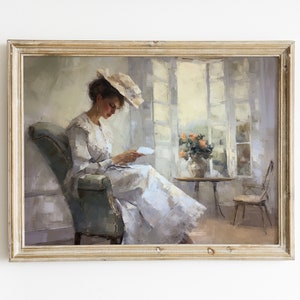 Moody Portrait Painting | Woman Reading Art Print | Bookish Prints | PRINTABLE Digital Wall Art | Academia Print