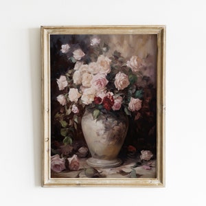 Moody Flower Painting | Printable Wall Art | Vintage Floral Wall Art | Antique Art Print | Farmhouse Wall Art | Moody Botanical Oil Painting