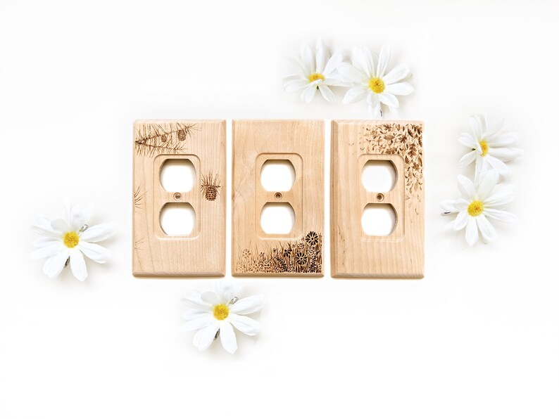 Wood Outlet Covers Set of 3 Nature Designs Etsy