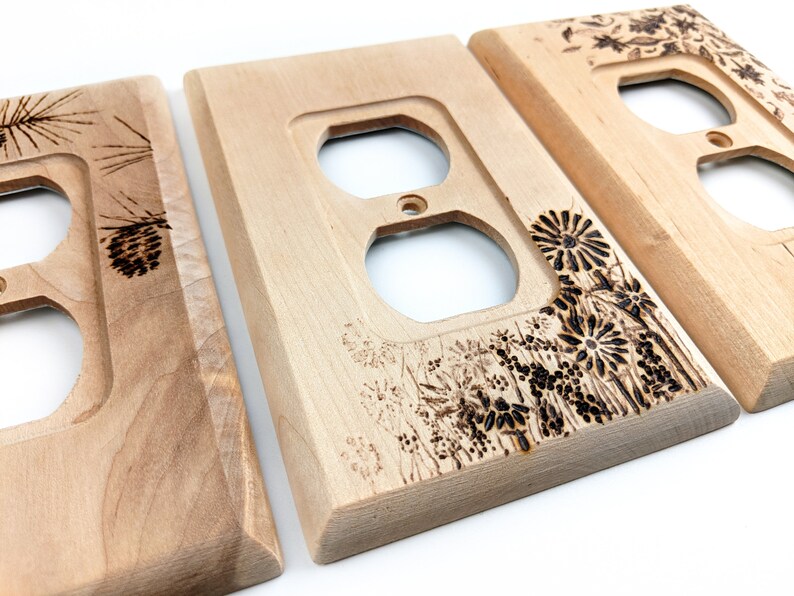 Wood Outlet Covers Set of 3 Nature Designs Etsy