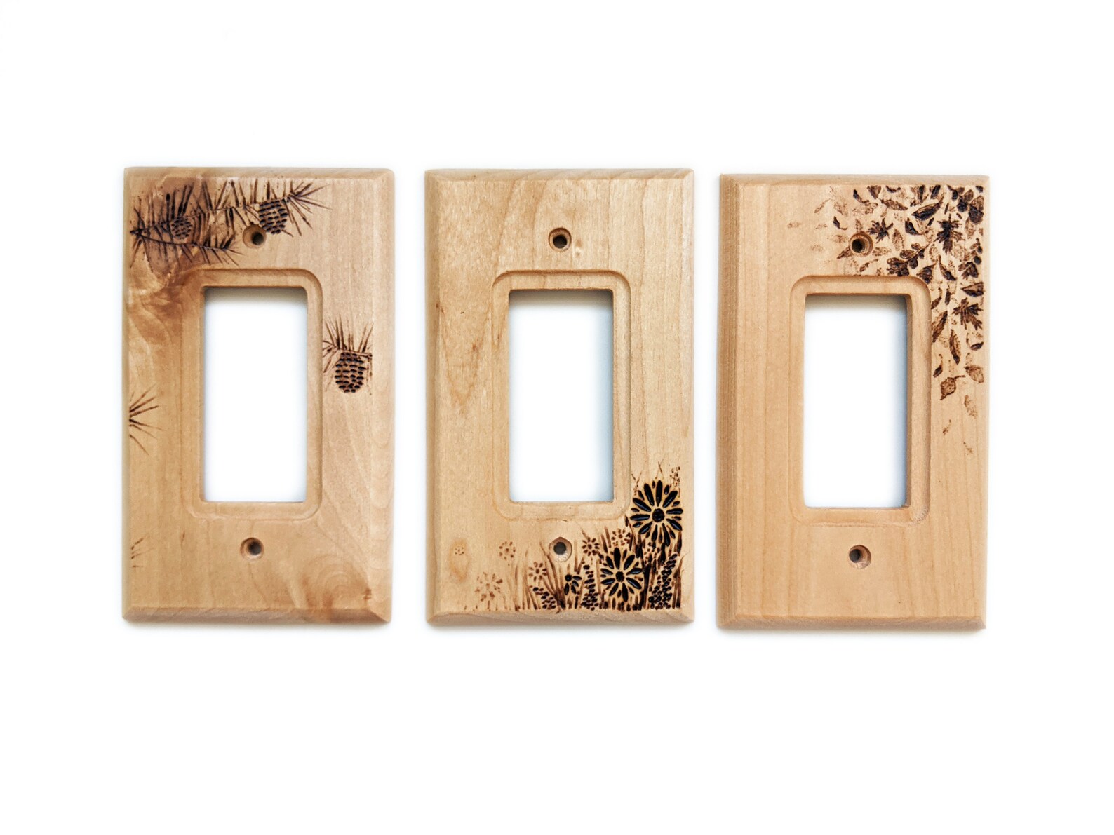 Wood Outlet Covers Set of 3 Nature Designs Etsy