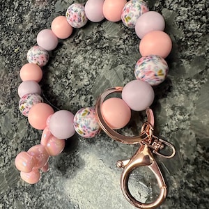 Handmade Wristlet & Keychain Pink Balloon Bear