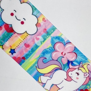 3 In Grosgrain Ribbons - Multiple Patterns Available, Grosgrain Ribbon for bows, Grosgrain Ribbon decor, Cartoon ribbon- Unicorn Ribbon