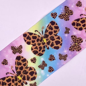 3 In Grosgrain Ribbons - Grosgrain Ribbon for bows - Animal Print Ribbon - Cartoon ribbon - Butterfly Ribbon