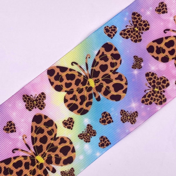 3 In Grosgrain Ribbons - Grosgrain Ribbon for bows - Animal Print Ribbon - Cartoon ribbon - Butterfly Ribbon