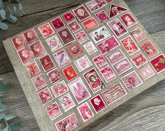 Set of 50 red postmarks - stamps for journaling or paper crafts.