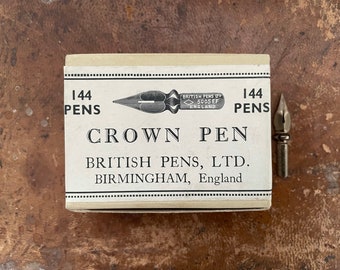 Rares ! Une boîte vintage non ouverte de plumes de stylo couronne « British Pens Ltd ». 144 pièces
