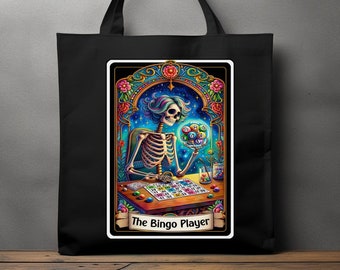 Tote Bag, Tarot Card, Funny Tote Bag, Bingo Players Tote Bag, Gift for Bingo Lovers, Funny Gift, Skeleton Tarot Tote Bag, Bingo Gift, Bingo