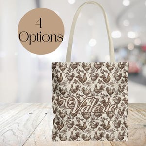 Floral Chicken Tote Bag, Chickens Farmhouse Gift, Rooster Farmers Market Bag, Country Style Shopping Tote, Chicken Lover Gift, Cute Tote Bag