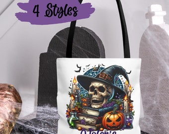 Personalized Skull Tote Bag, Custom Skull Book Tote Bag,  Gothic Gift, Reusable Bag, Personalized Tote Bag, Tote Bag, Halloween Book Lovers