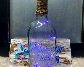 Wine Bottle Lanterns, Halloween Lighted Wine Bottles, Halloween Home Decor, Table Centerpiece, Halloween Home Decor, There's A Little Witch