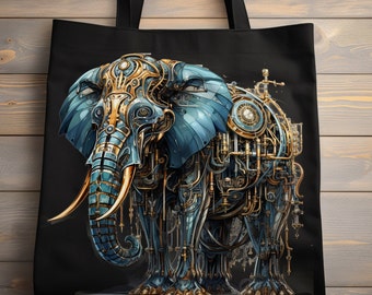 Steampunk Elephant Tote Bag, Tote Bag, Elephant Bag, Steampunk Tote Bag, Birthday Gift, Mother's Day Tote Bag, Gifts, Gift for Her, Elephant