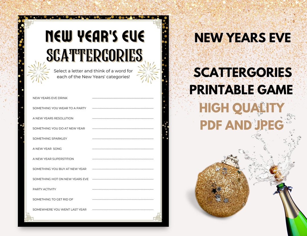 New Years Eve Scattergories Printable Game Instant Download